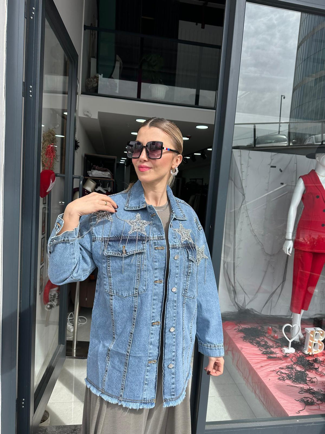DENİM TAŞ DETAYLI CEKET