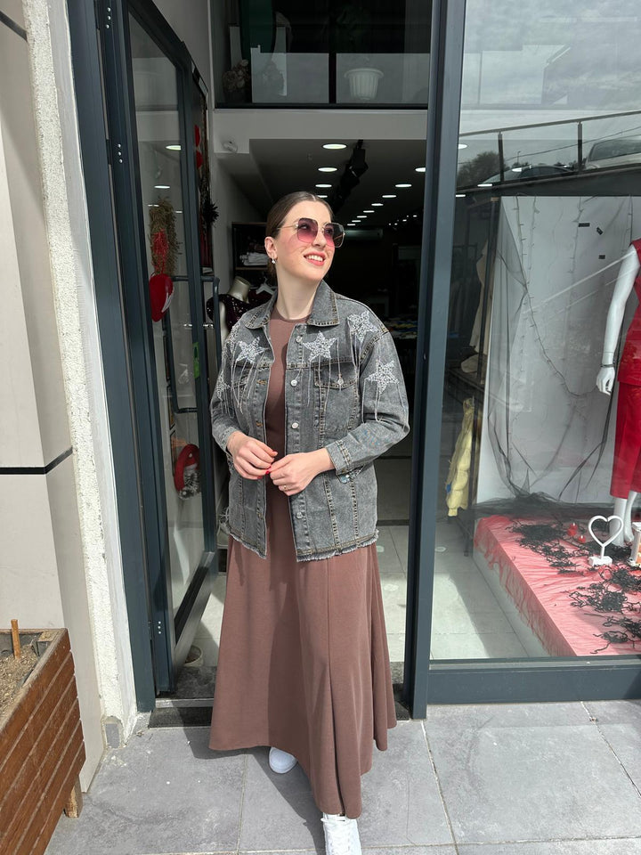 DENİM TAŞ DETAYLI CEKET