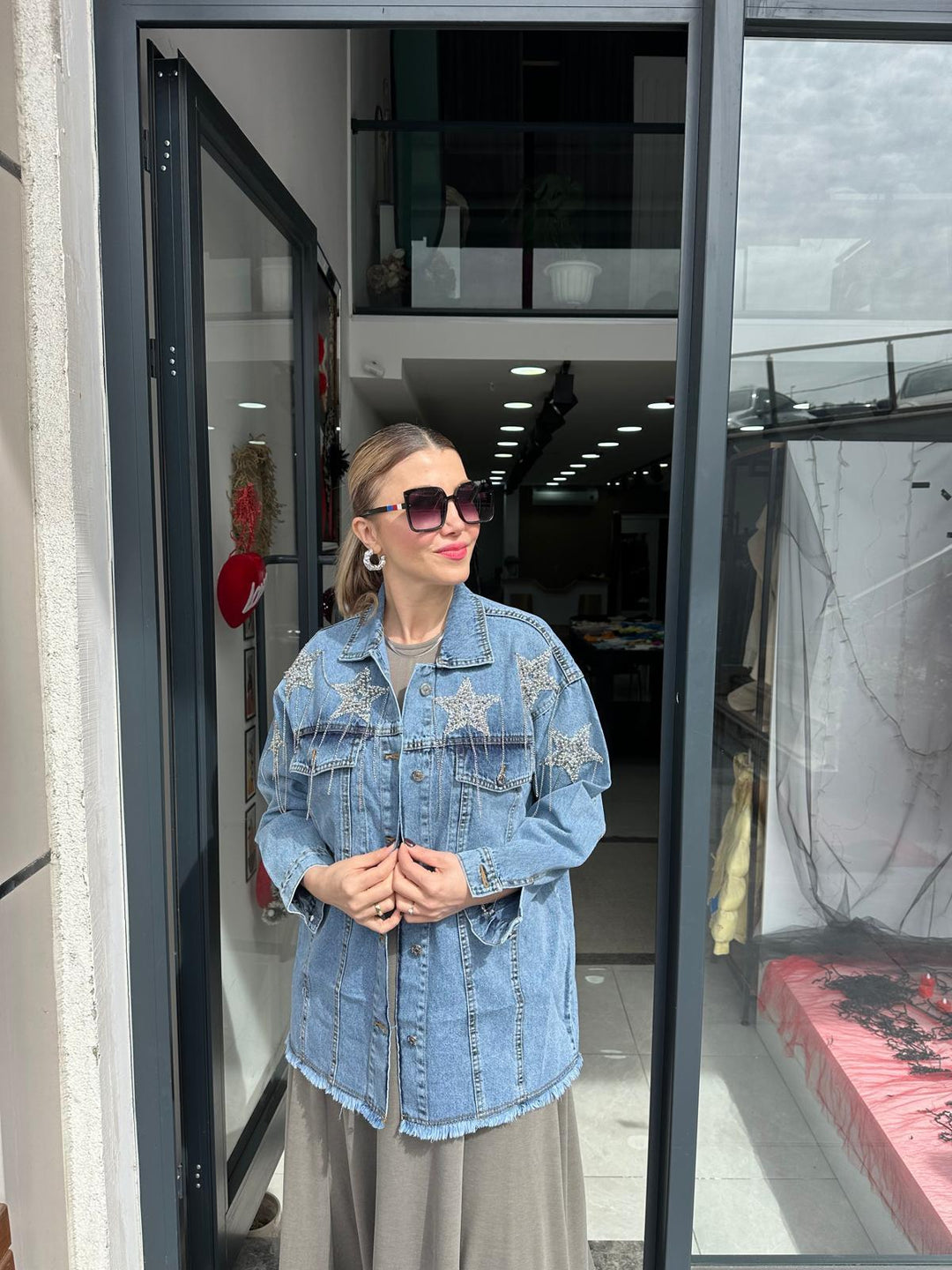 DENİM TAŞ DETAYLI CEKET