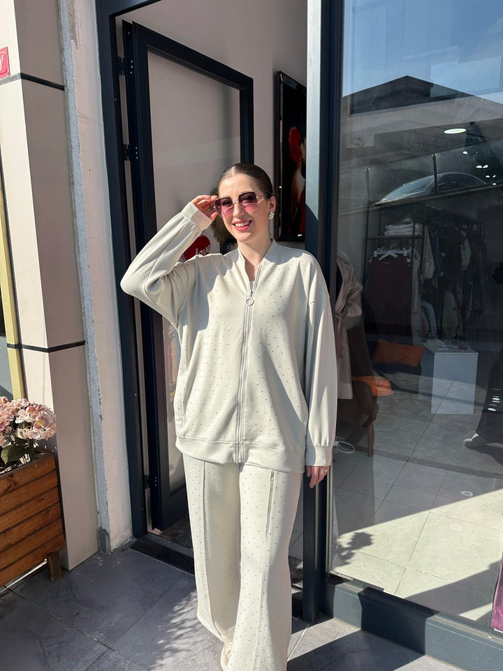 Taş İşlemeli Modal Tencel Kumaş Eşofman Takımları