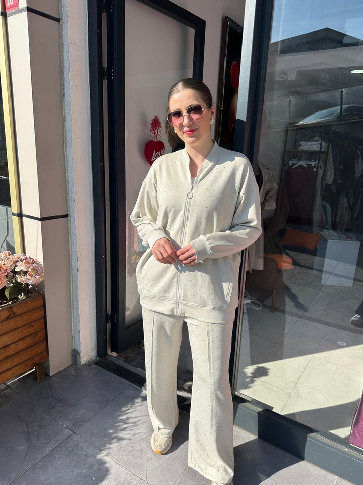 Taş İşlemeli Modal Tencel Kumaş Eşofman Takımları