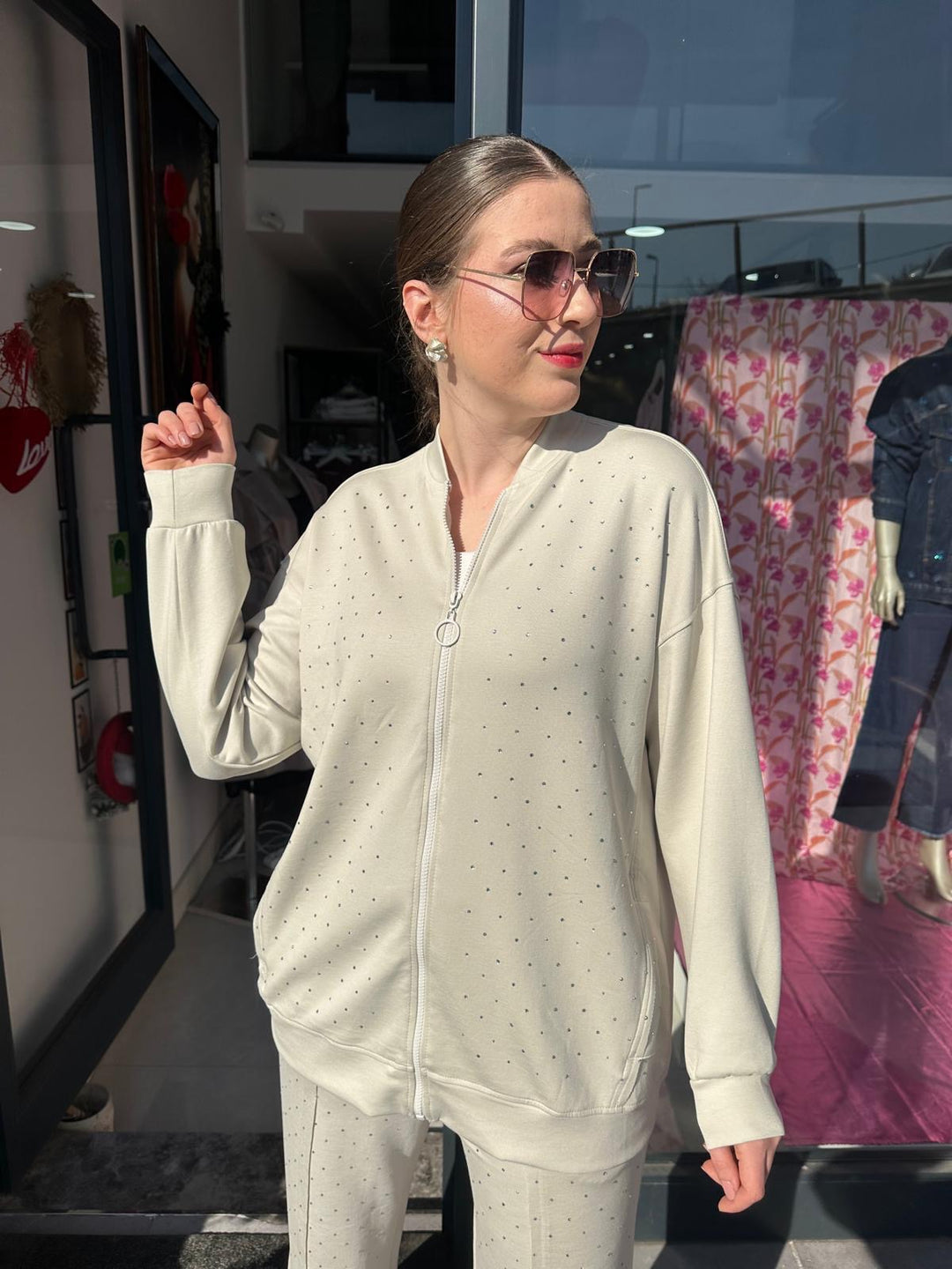 Taş İşlemeli Modal Tencel Kumaş Eşofman Takımları