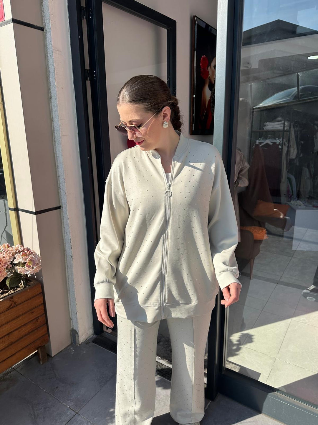 Taş İşlemeli Modal Tencel Kumaş Eşofman Takımları