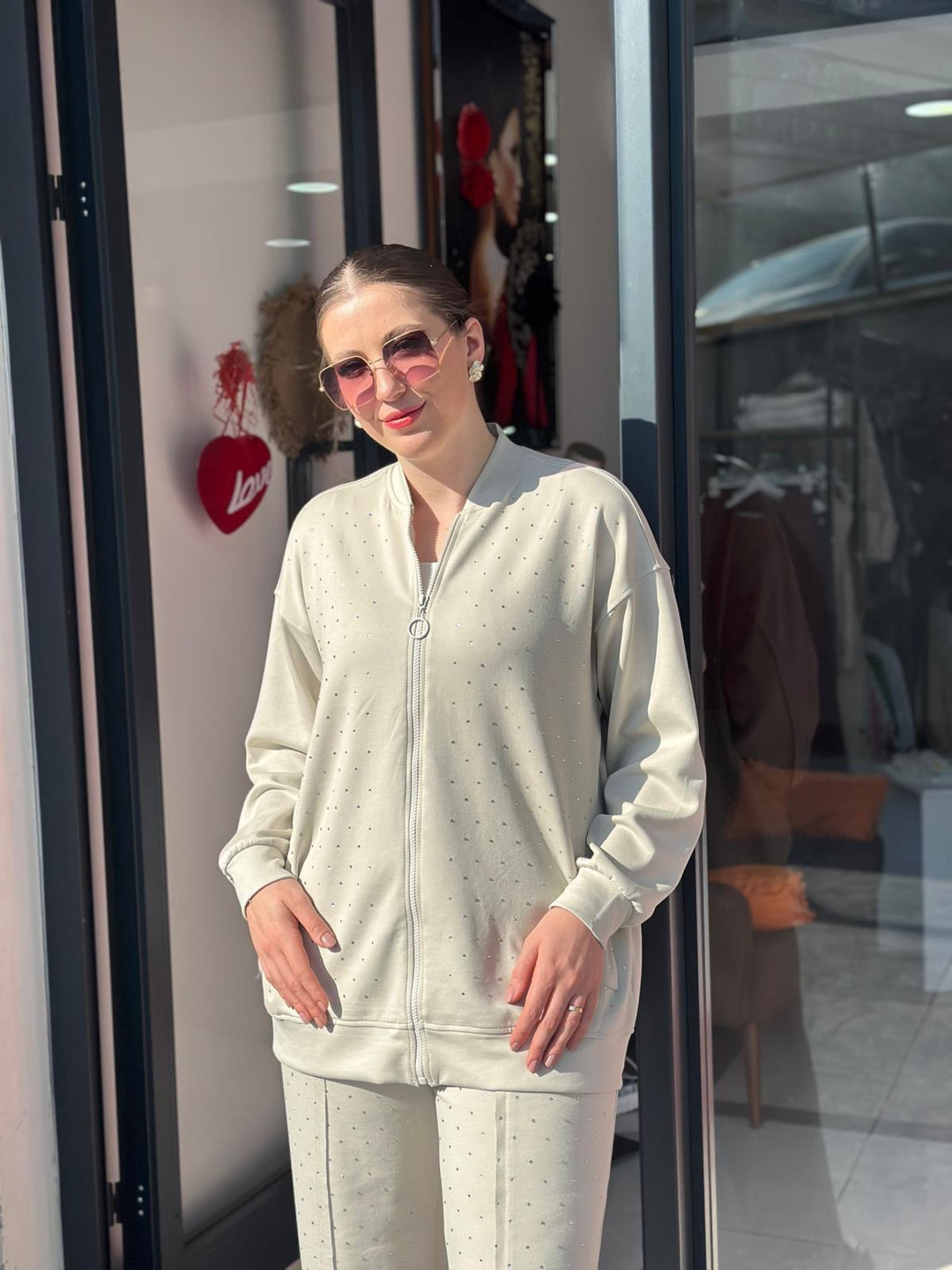 Taş İşlemeli Modal Tencel Kumaş Eşofman Takımları