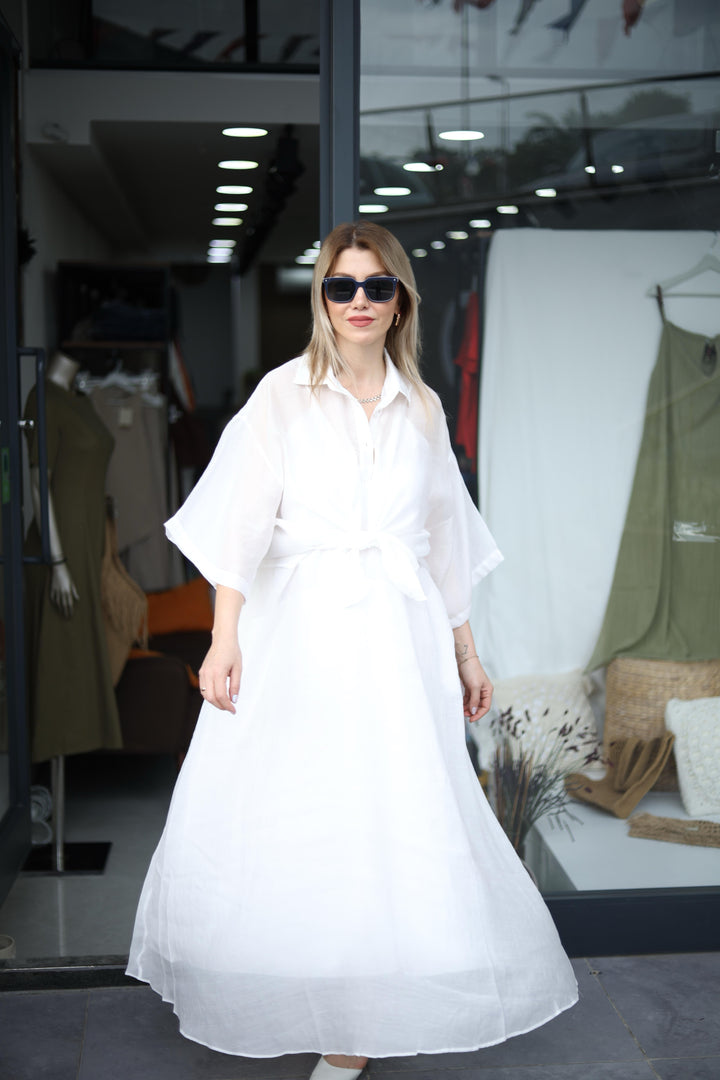 BEYAZ ASKILI TENCEL ELBİSE