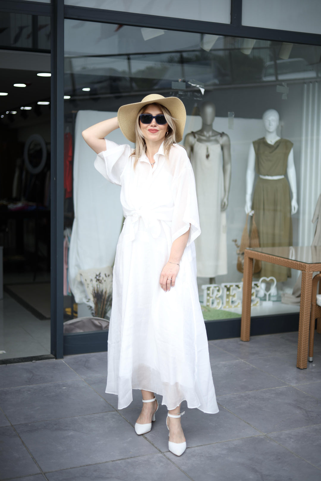 BEYAZ ASKILI TENCEL ELBİSE