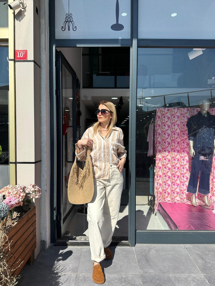 MOM JEANS ECRU GABARDIN PANTOLON