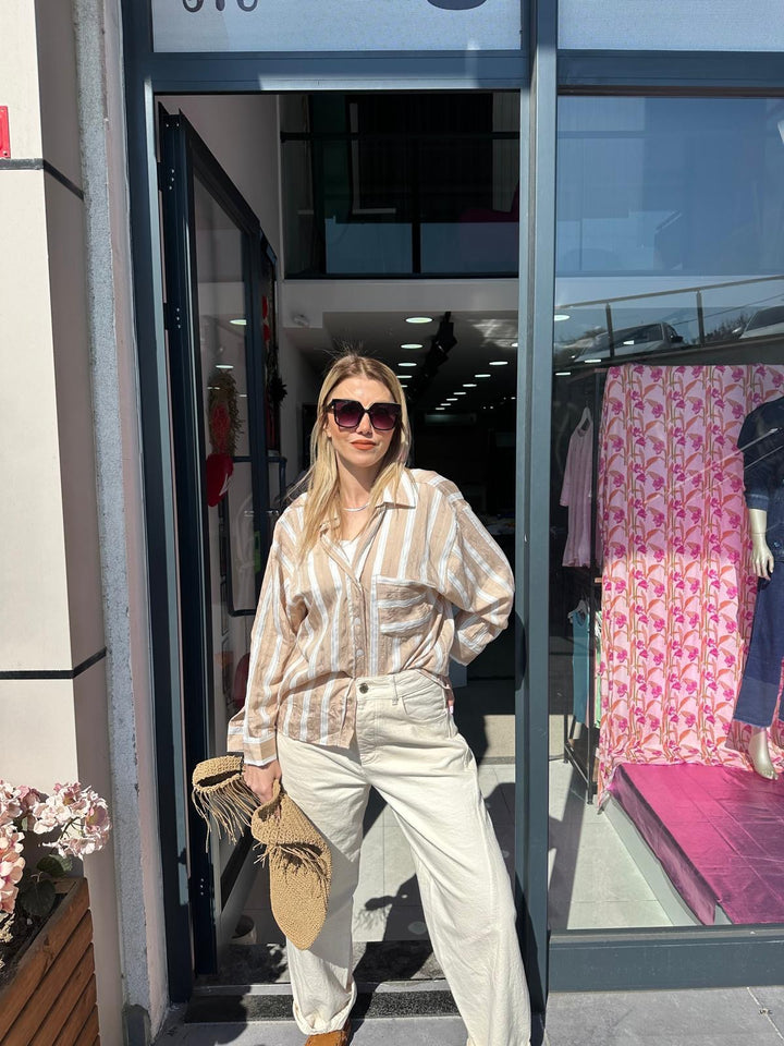 MOM JEANS ECRU GABARDIN PANTOLON