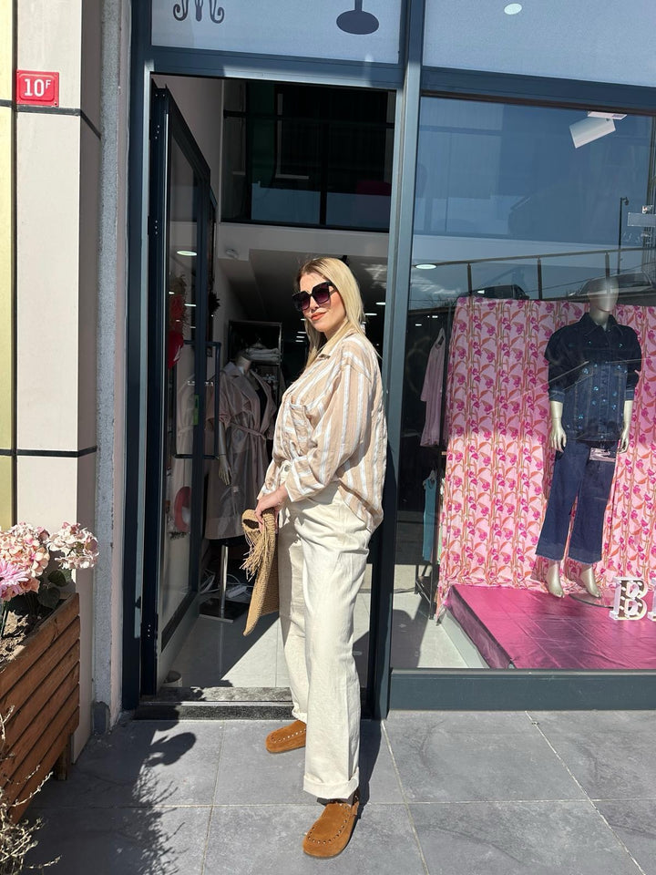 MOM JEANS ECRU GABARDIN PANTOLON