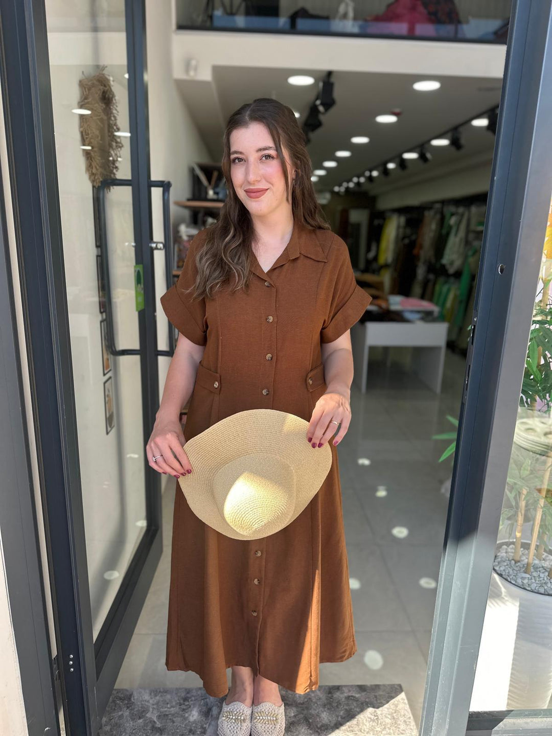 Keten Apolet Detaylı Elbise