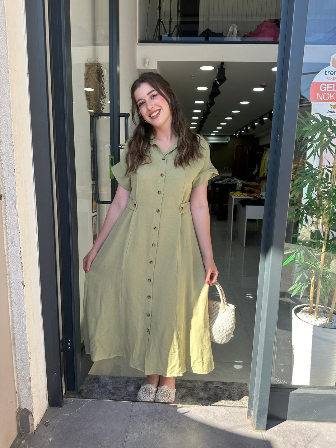 Keten Apolet Detaylı Elbise