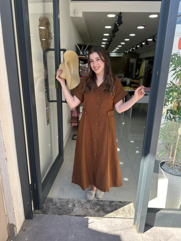 Keten Apolet Detaylı Elbise