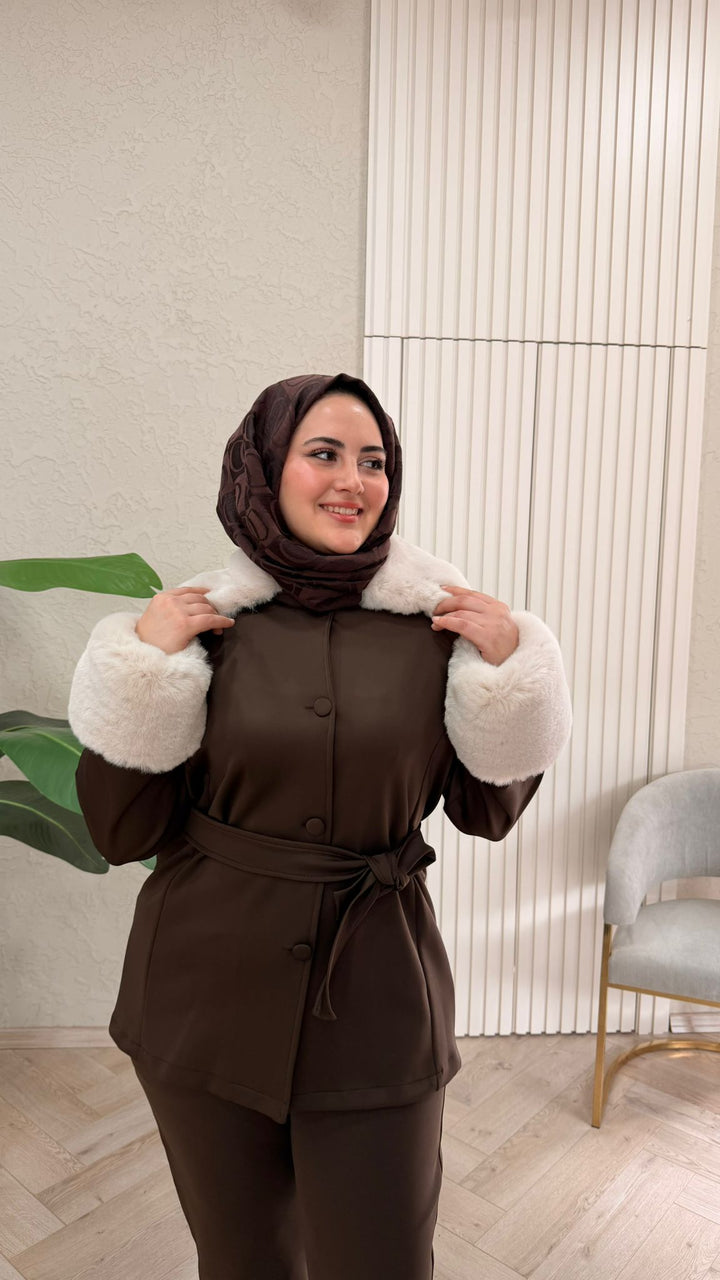 KAHVERENGİ KÜRKLÜ SCUBA TAKIM