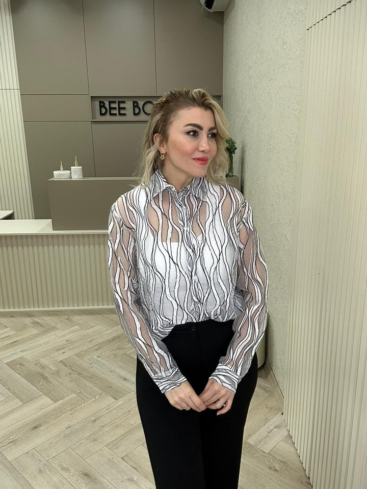 DESENLİ TRANSPARAN GÖMLEK