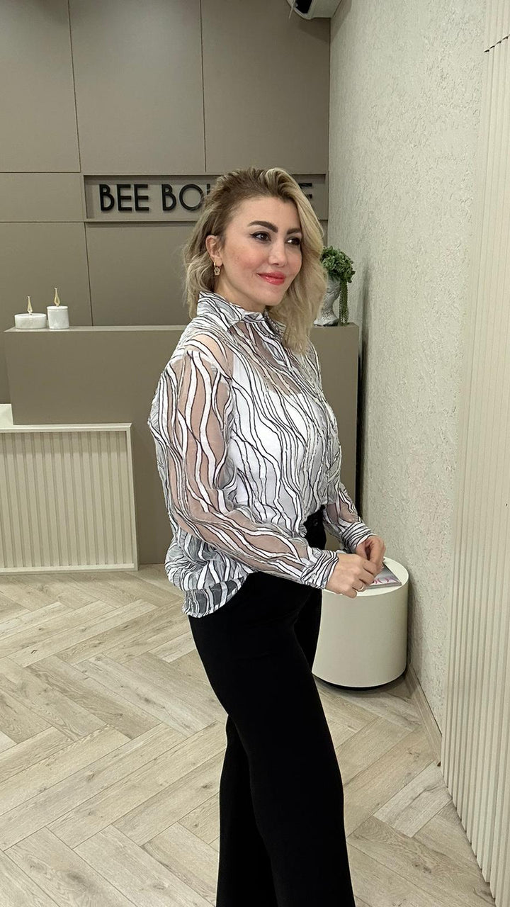 DESENLİ TRANSPARAN GÖMLEK