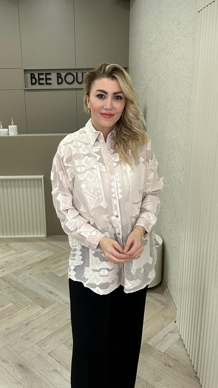TRANSPARAN GÖMLEK ETNİK DESEN
