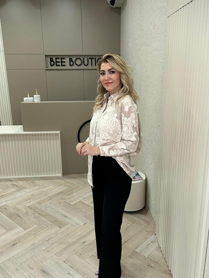 TRANSPARAN GÖMLEK ETNİK DESEN