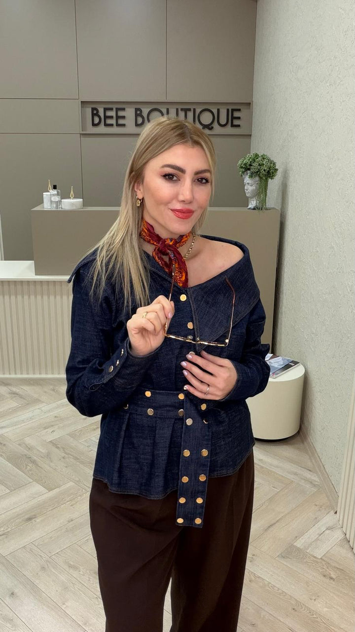 GOLD ÇIT ÇIT DETAYLI JEAN CEKET