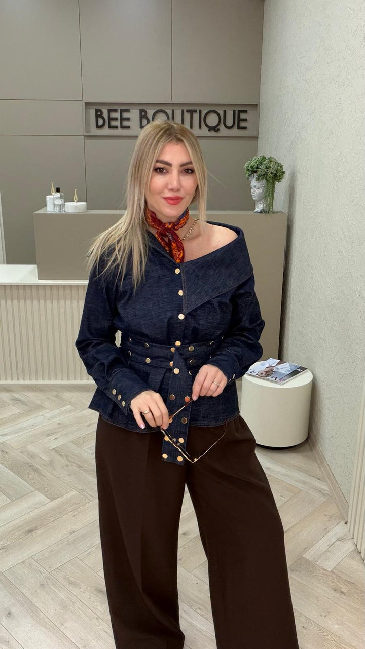 GOLD ÇIT ÇIT DETAYLI JEAN CEKET