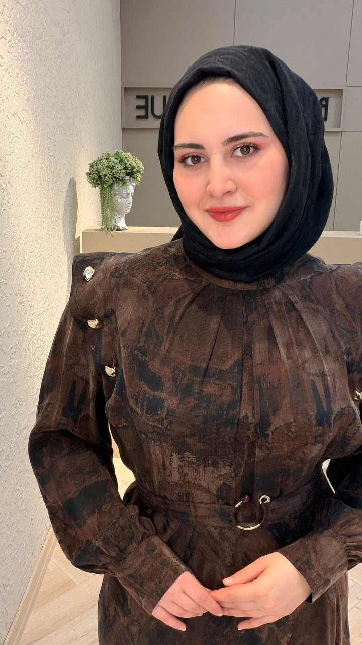İPEK KUPRA GOLD DÜĞMELİ ELBİSE