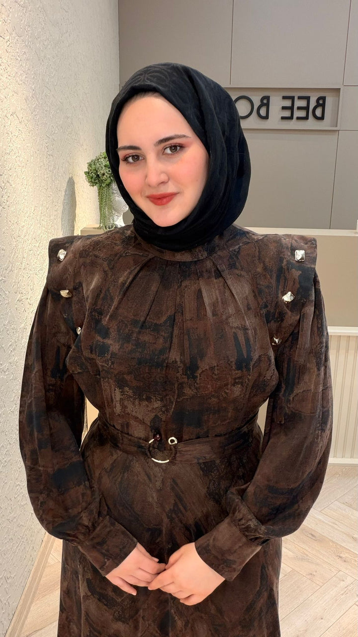 İPEK KUPRA GOLD DÜĞMELİ ELBİSE