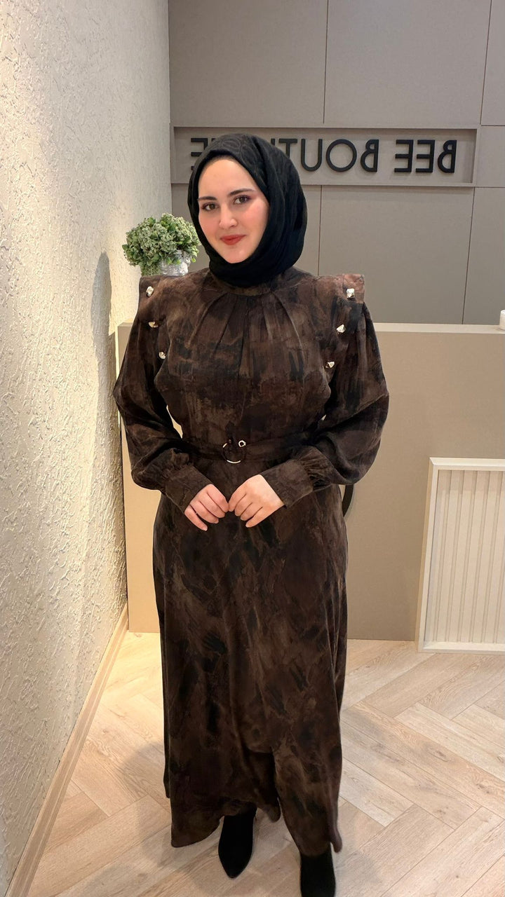 İPEK KUPRA GOLD DÜĞMELİ ELBİSE