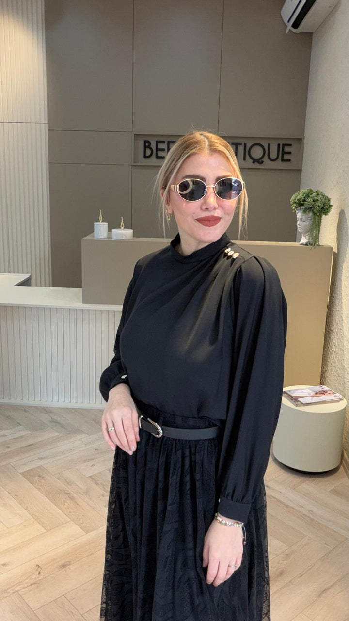 SATEN İNCİ DÜĞMELİ BLUZ