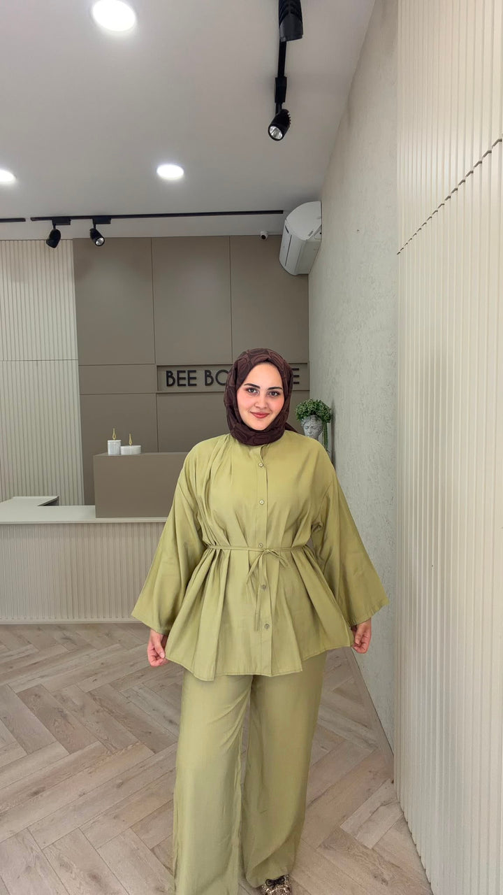 VOLANLI TENCEL KUMAŞ PANTOLON TAKIM