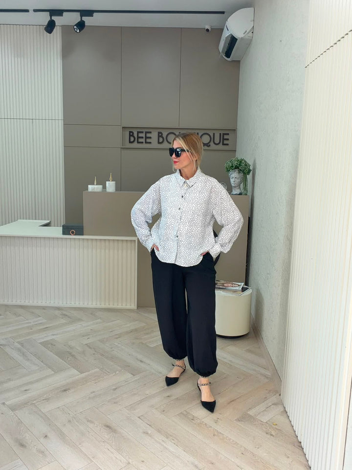 SİYAH CREP TENCEL KUMAŞ DÖKÜMLÜ PANTOLON