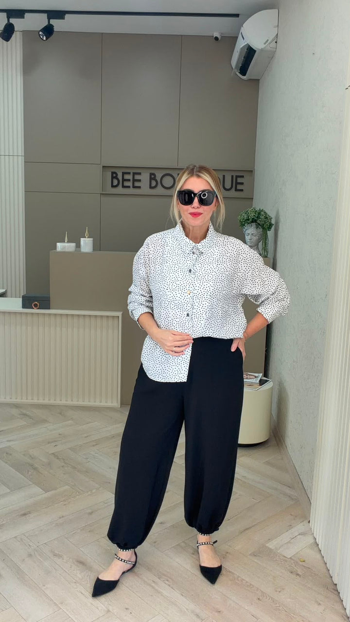 SİYAH CREP TENCEL KUMAŞ DÖKÜMLÜ PANTOLON