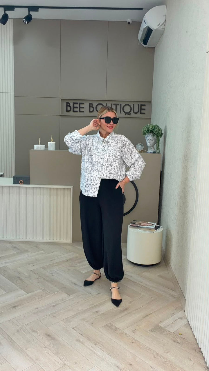 SİYAH CREP TENCEL KUMAŞ DÖKÜMLÜ PANTOLON