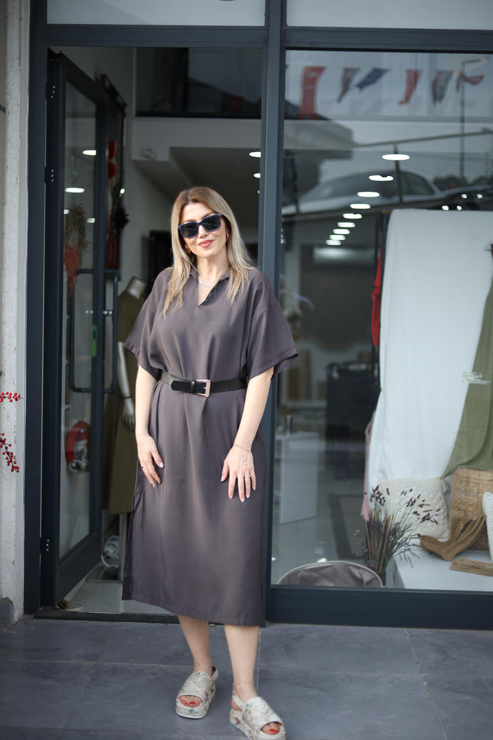 Yırtmaçlı Tencel Elbise