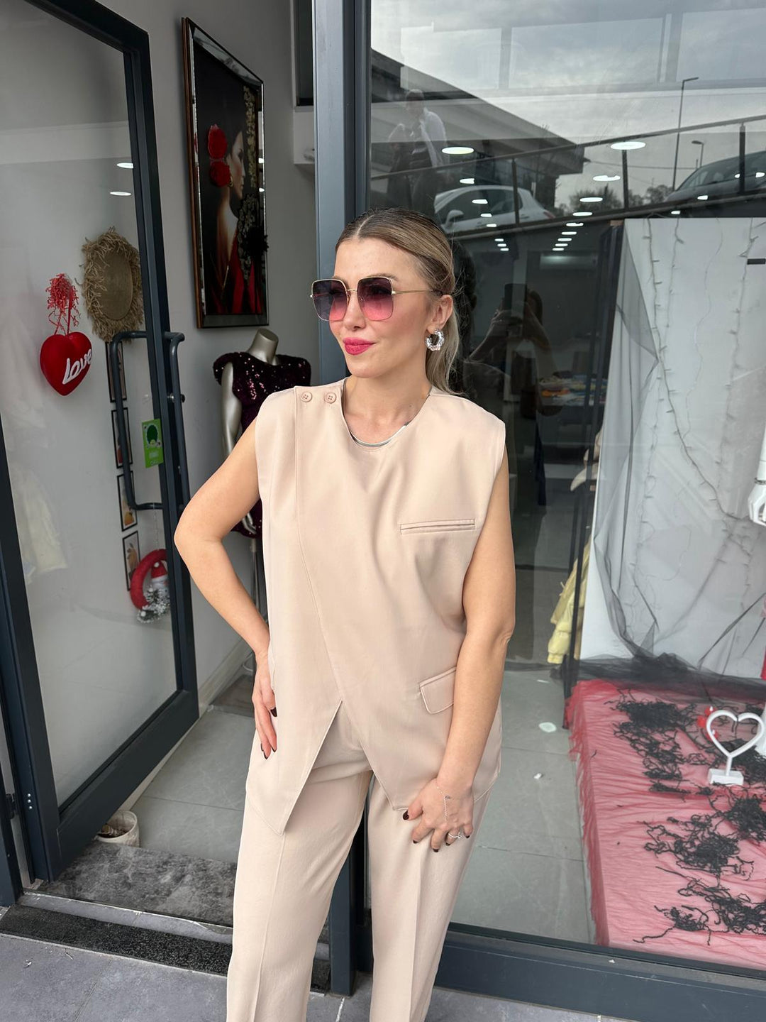 Yelekli Krep Kumaş Takım