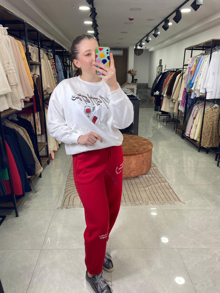 Beyaz Baskılı Sweatshirt