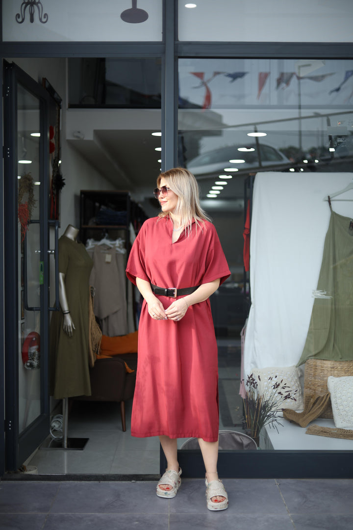 Yırtmaçlı Tencel Elbise