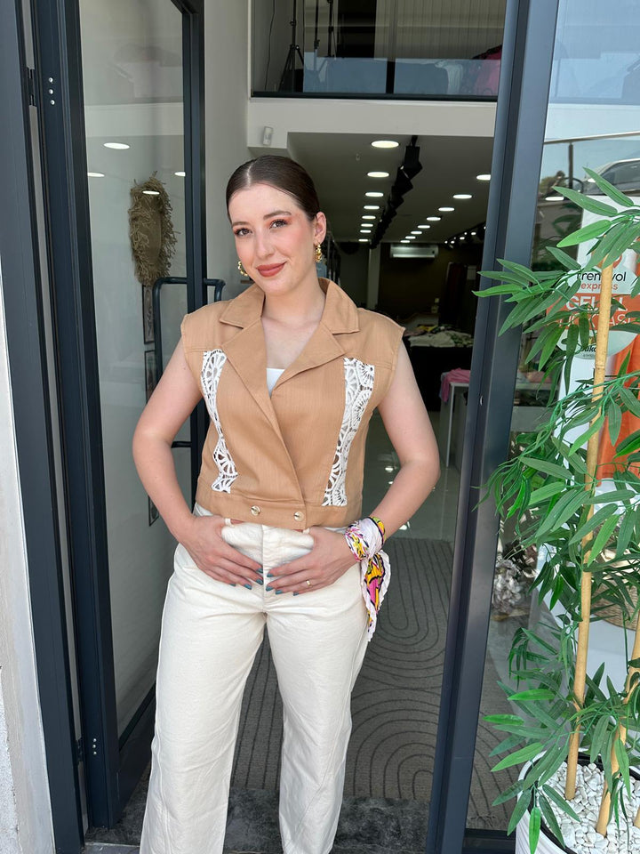 Gabardin Güpürlü Yelek