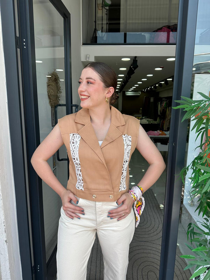 Gabardin Güpürlü Yelek