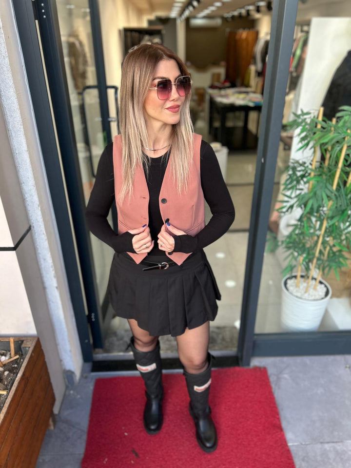 SİYAH PİLELİ ETEK SHORT