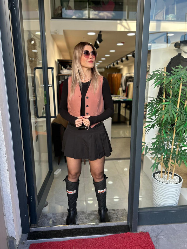 SİYAH PİLELİ ETEK SHORT