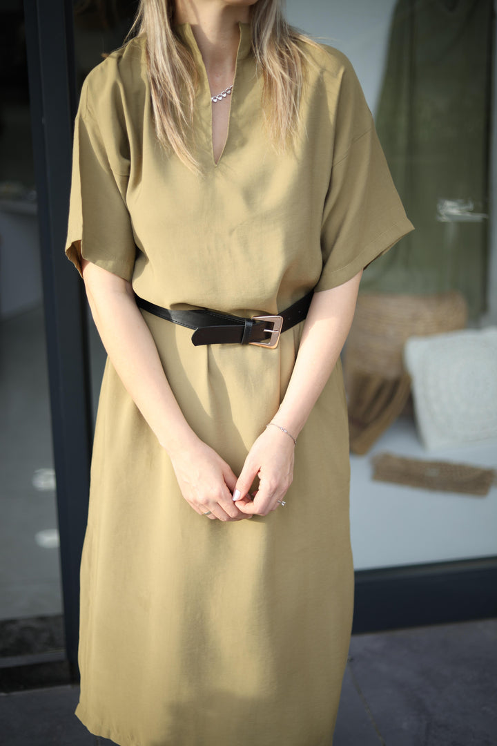 Yırtmaçlı Tencel Elbise