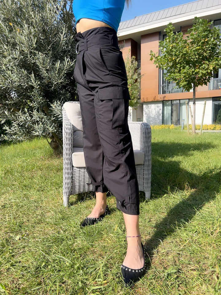 İnce Poplin Siyah Kargo Pantolon
