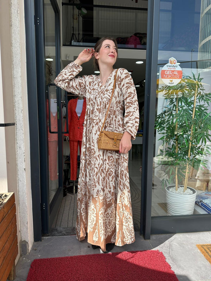Kahverengi Poplin Elbise