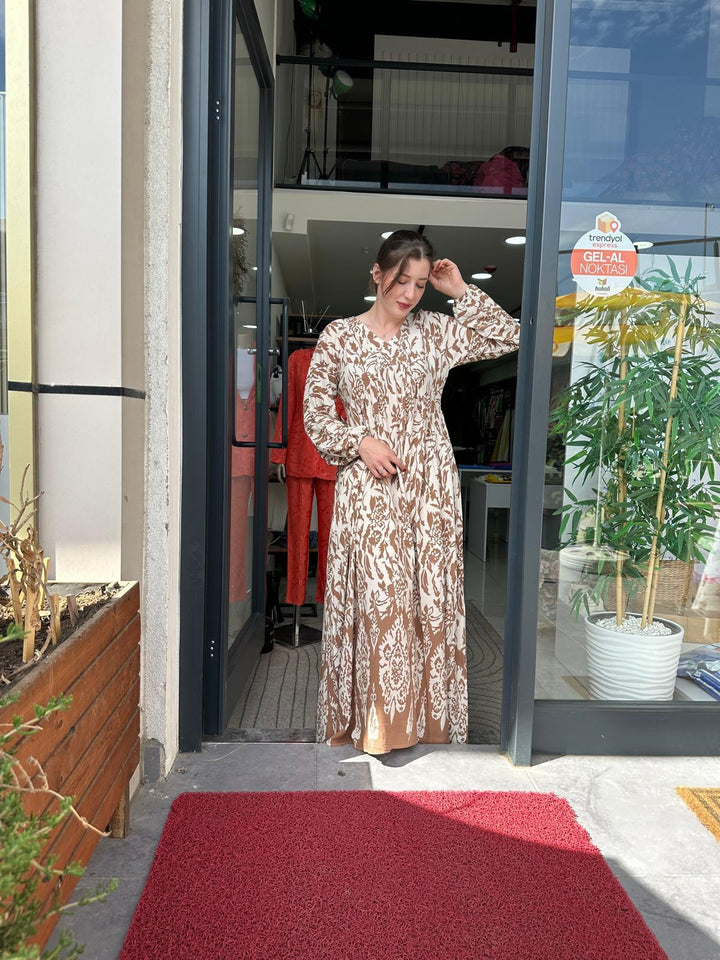 Kahverengi Poplin Elbise