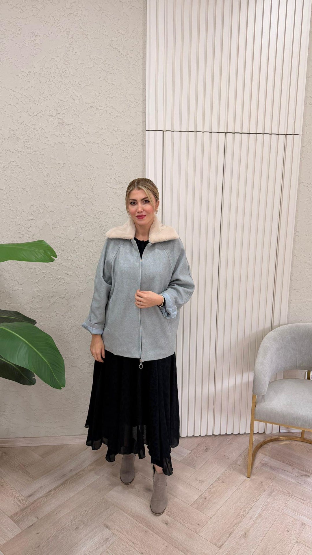 KÜRK DETAYLI KAŞE KUMAŞ MONT
