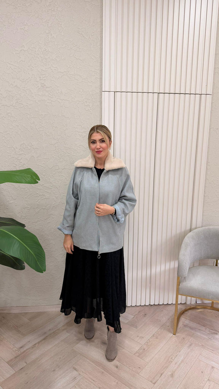 KÜRK DETAYLI KAŞE KUMAŞ MONT