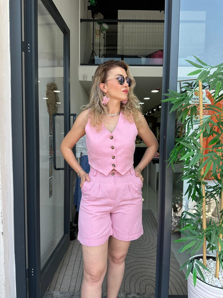 Keten Pembe Yelek