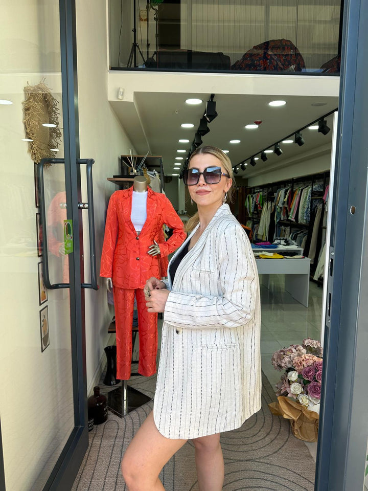 Keten Punto Dikiş Detaylı Blazer