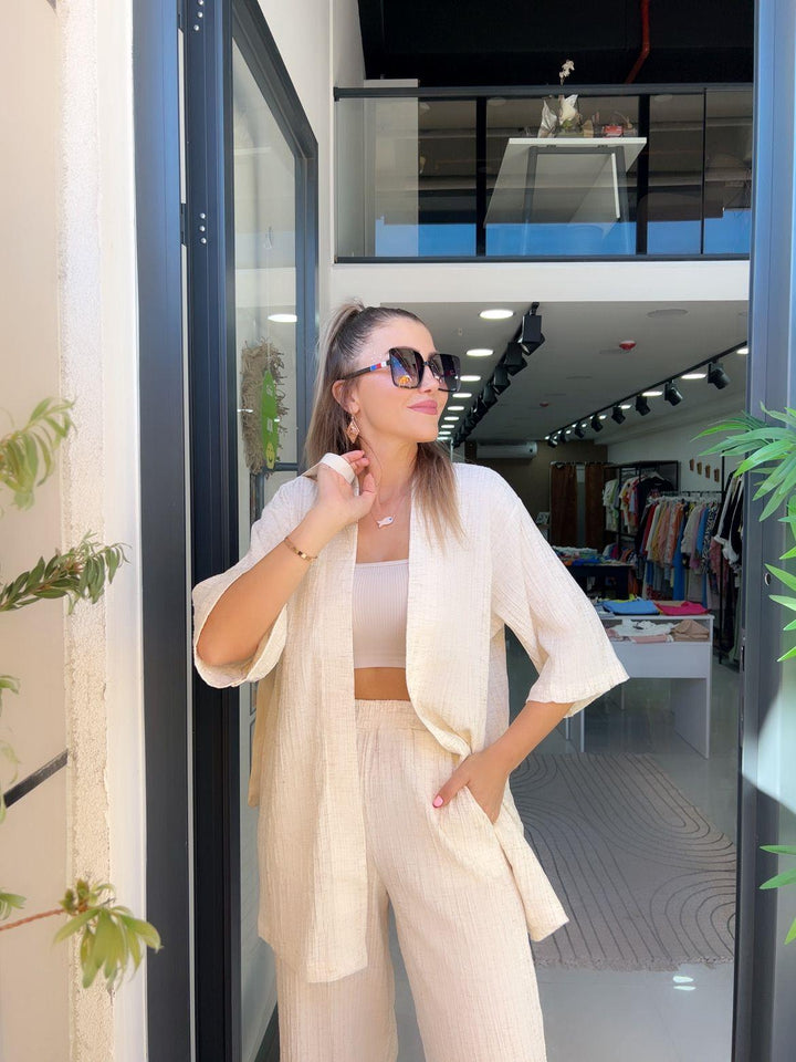 Krinkıl Kumaş Kimono Takım