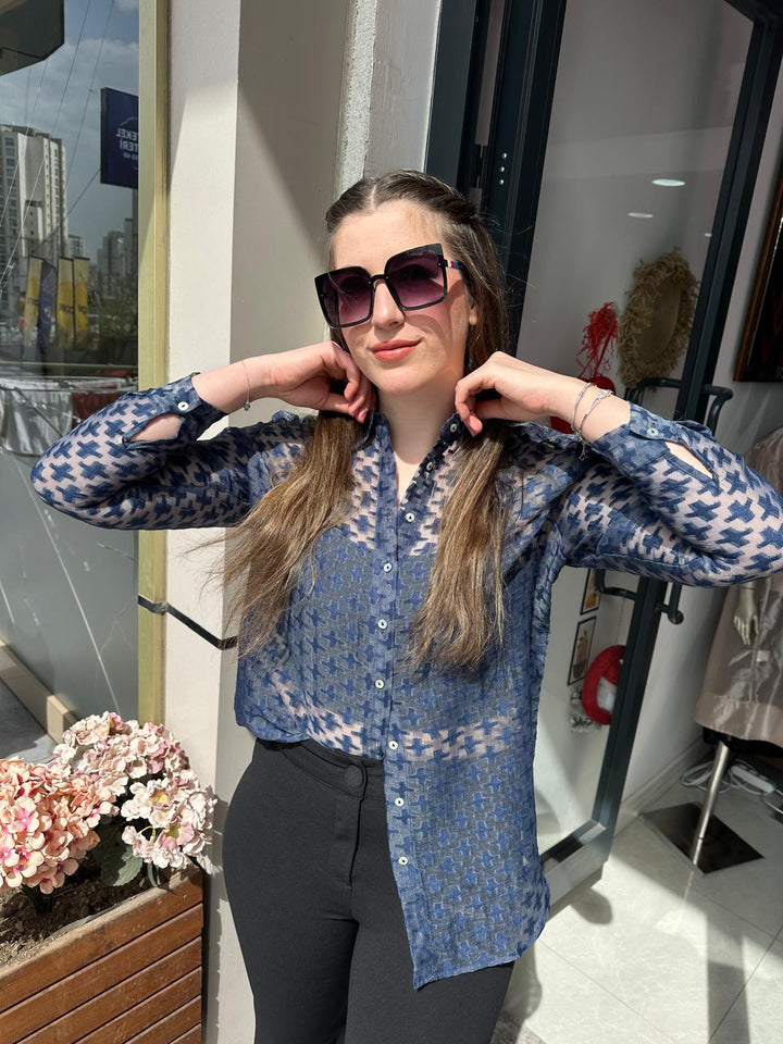 LACİVERT TRANSPARAN GÖMLEK