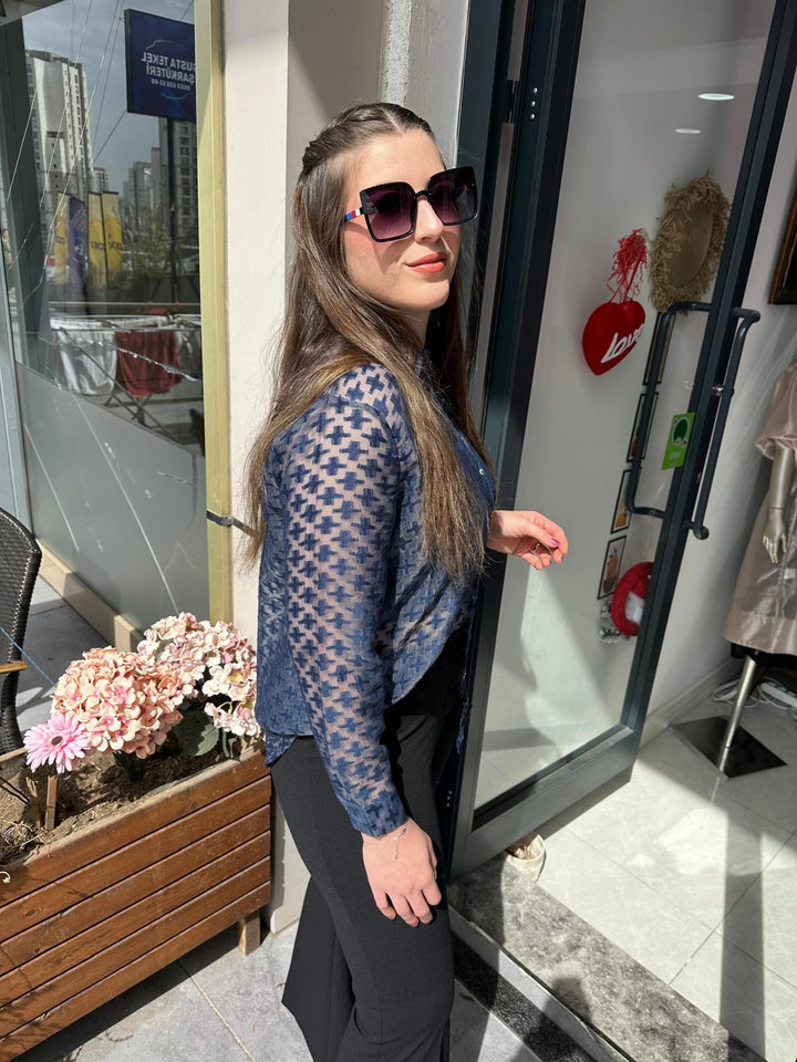LACİVERT TRANSPARAN GÖMLEK